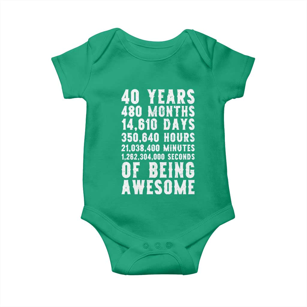 40 Years of Being Awesome Baby Onesie Vintage 1986 Fortieth Birthday Graphic TS12 Irish Green Print Your Wear