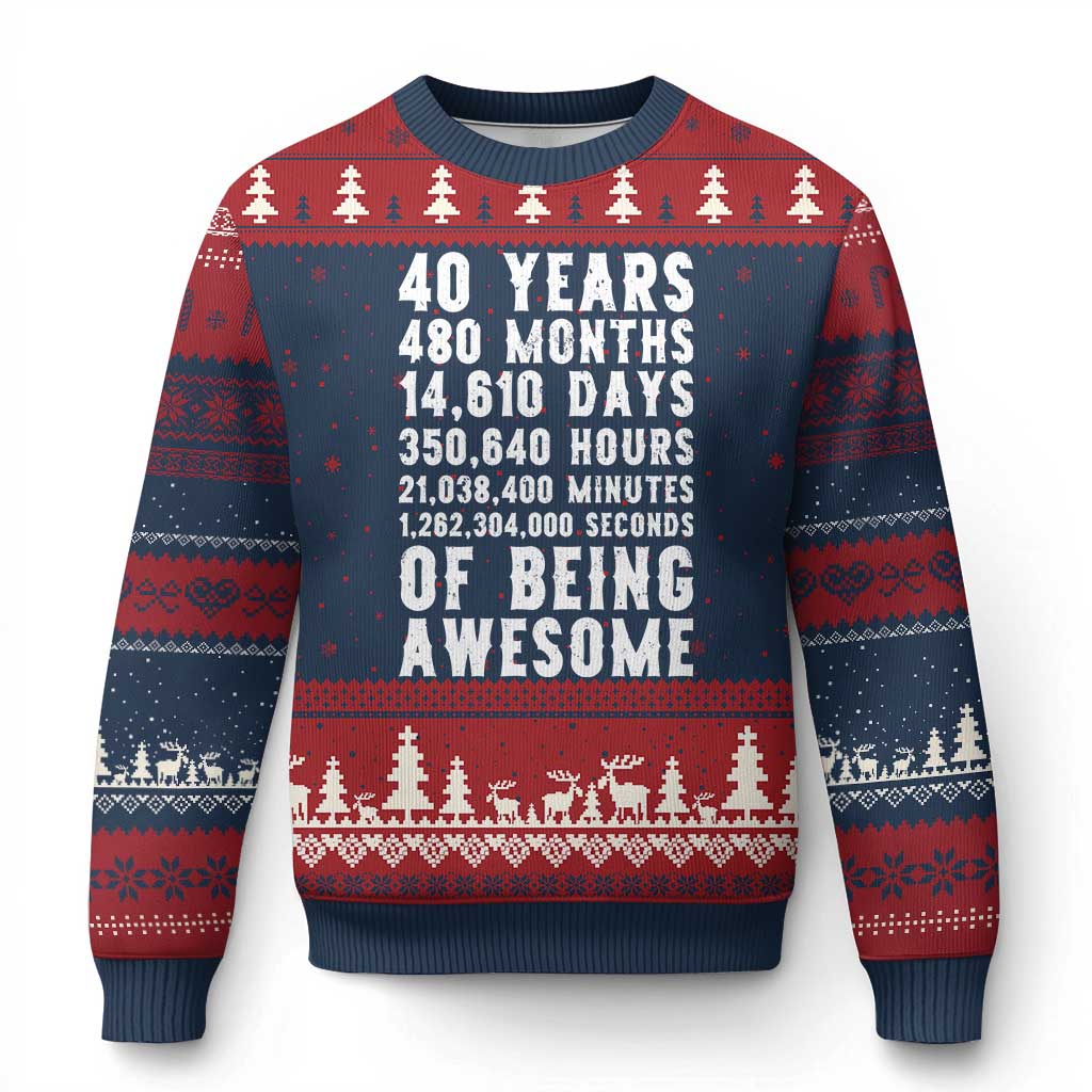 40 Years of Being Awesome Ugly Christmas Sweater Vintage 1986 Fortieth Birthday Graphic TS12 Navy Red Print Your Wear