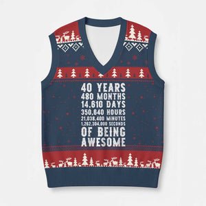 40 Years of Being Awesome V-Neck Knit Sweater Vest Vintage 1986 Fortieth Birthday Graphic TS12 Navy Red Print Your Wear