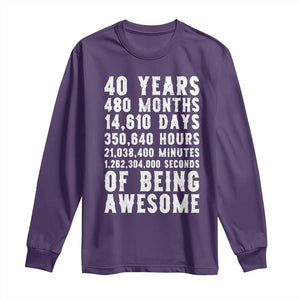 40 Years of Being Awesome Long Sleeve Shirt Vintage 1986 Fortieth Birthday Graphic TS12 Purple Print Your Wear