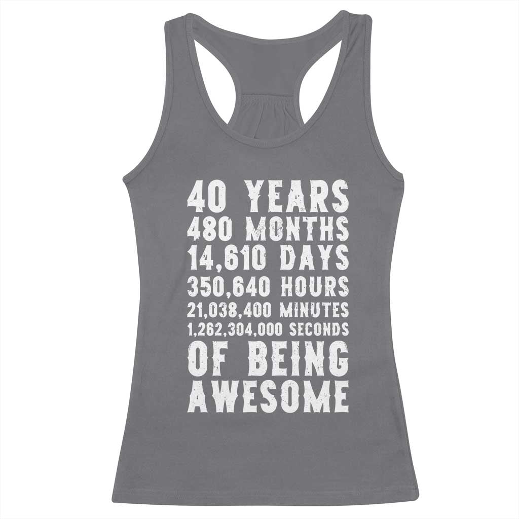 40 Years of Being Awesome Racerback Tank Top Vintage 1986 Fortieth Birthday Graphic TS12 Charcoal Print Your Wear