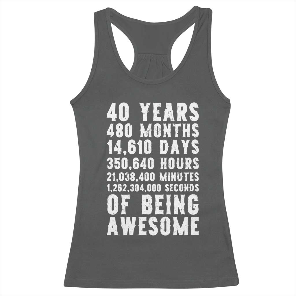 40 Years of Being Awesome Racerback Tank Top Vintage 1986 Fortieth Birthday Graphic TS12 Dark Heather Print Your Wear