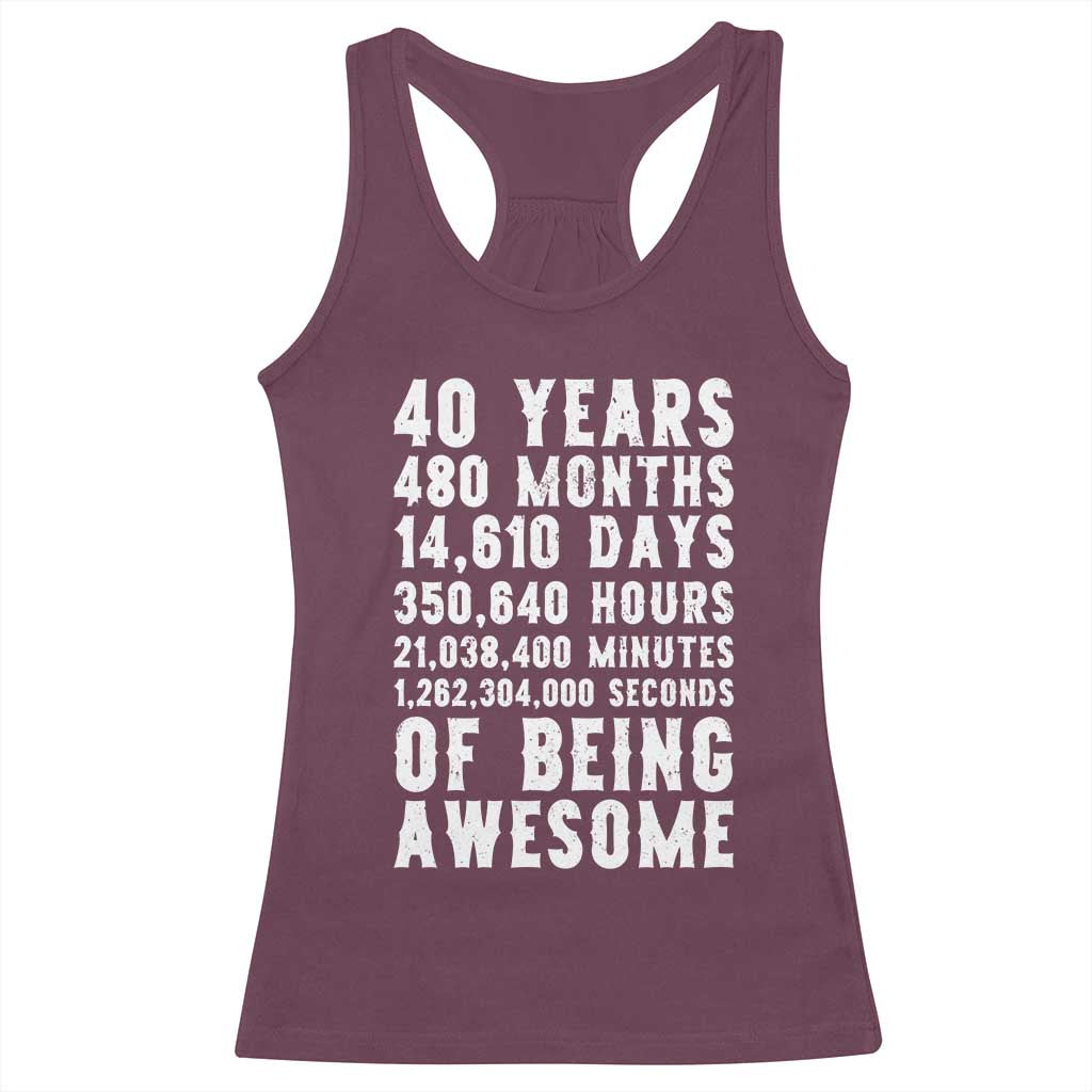 40 Years of Being Awesome Racerback Tank Top Vintage 1986 Fortieth Birthday Graphic TS12 Maroon Print Your Wear