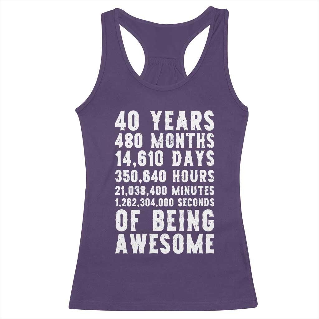 40 Years of Being Awesome Racerback Tank Top Vintage 1986 Fortieth Birthday Graphic TS12 Purple Print Your Wear