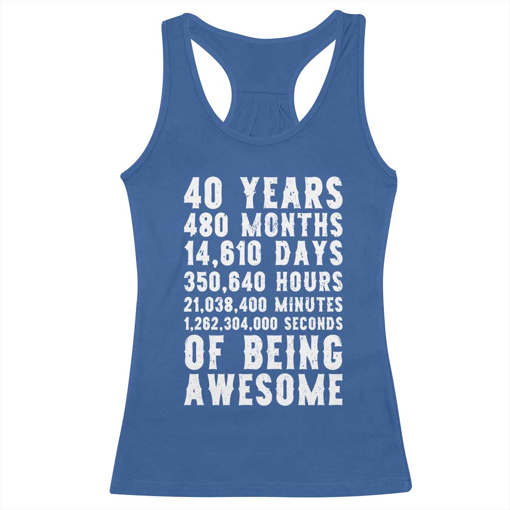 40 Years of Being Awesome Racerback Tank Top Vintage 1986 Fortieth Birthday Graphic TS12 Royal Blue Print Your Wear