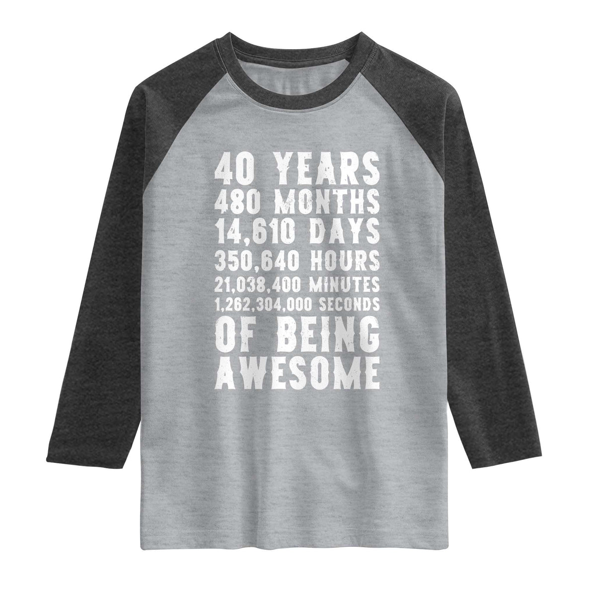 40 Years of Being Awesome Raglan Shirt Vintage 1986 Fortieth Birthday Graphic TS12 Heather Gray Heather Charcoal Print Your Wear