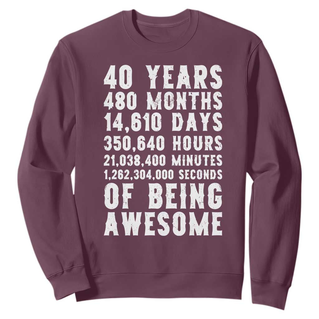 40 Years of Being Awesome Sweatshirt Vintage 1986 Fortieth Birthday Graphic TS12 Maroon Print Your Wear