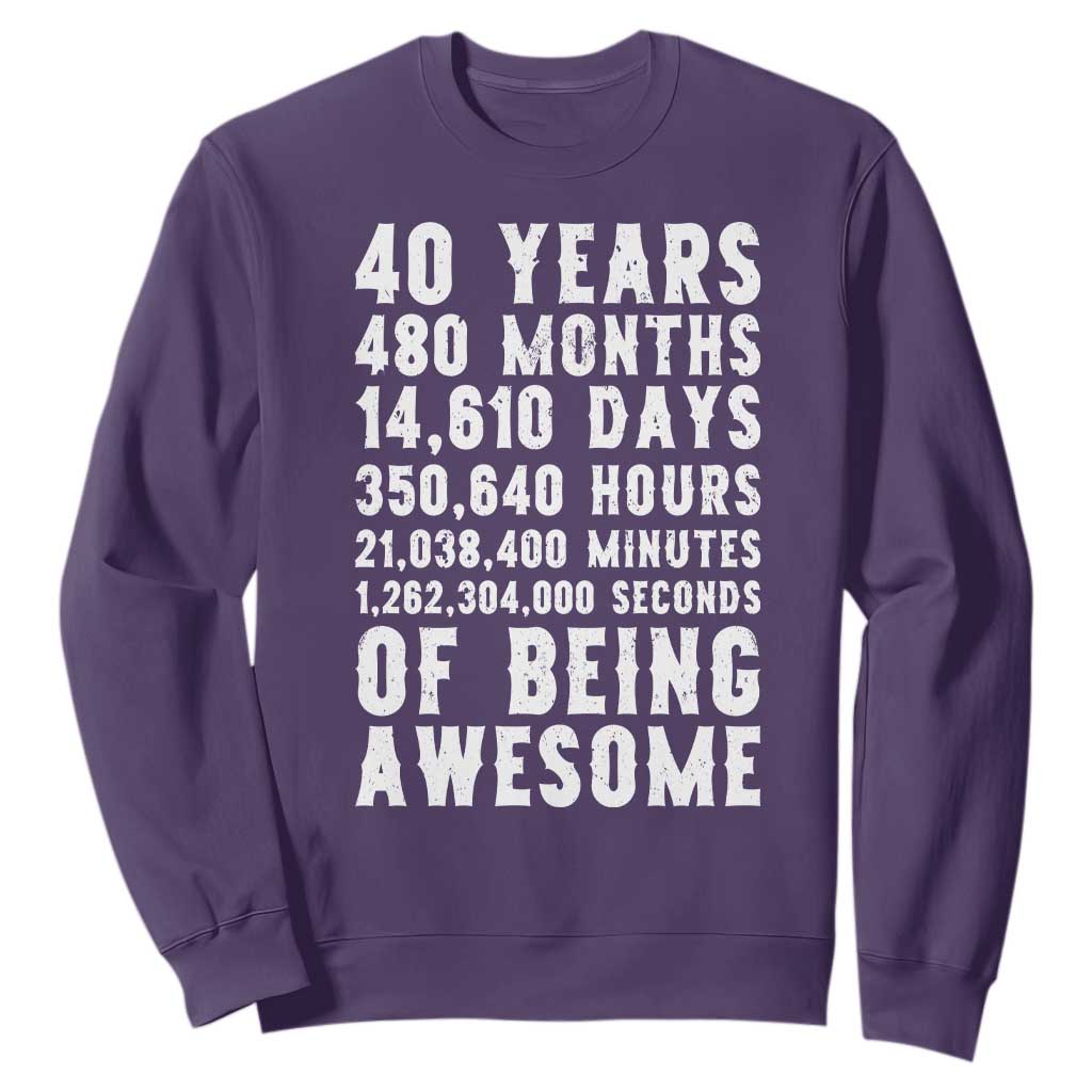 40 Years of Being Awesome Sweatshirt Vintage 1986 Fortieth Birthday Graphic TS12 Purple Print Your Wear