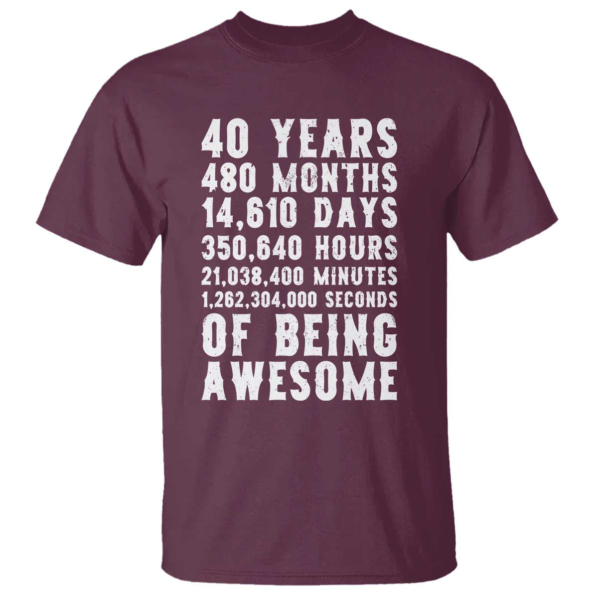 40 Years of Being Awesome T Shirt Vintage 1986 Fortieth Birthday Graphic TS12 Maroon Print Your Wear