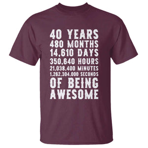 40 Years of Being Awesome T Shirt Vintage 1986 Fortieth Birthday Graphic TS12 Maroon Print Your Wear