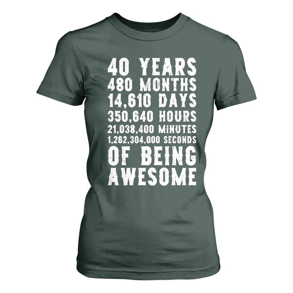 40 Years of Being Awesome T Shirt For Women Vintage 1986 Fortieth Birthday Graphic TS12 Dark Forest Green Print Your Wear