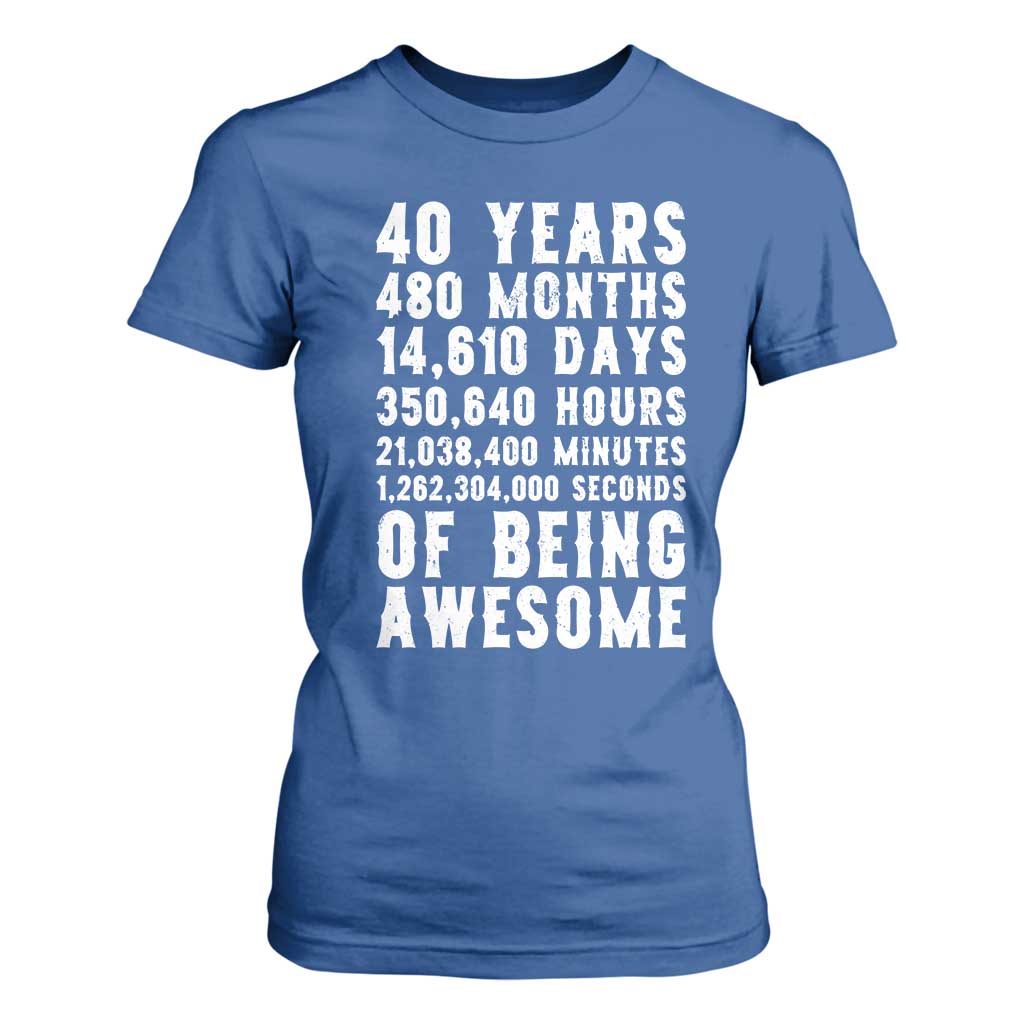 40 Years of Being Awesome T Shirt For Women Vintage 1986 Fortieth Birthday Graphic TS12 Royal Blue Print Your Wear