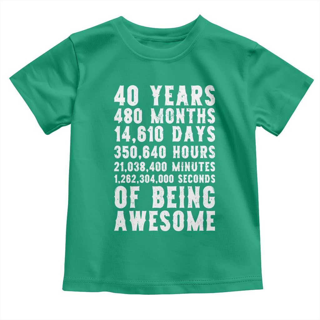 40 Years of Being Awesome Toddler T Shirt Vintage 1986 Fortieth Birthday Graphic TS12 Irish Green Print Your Wear