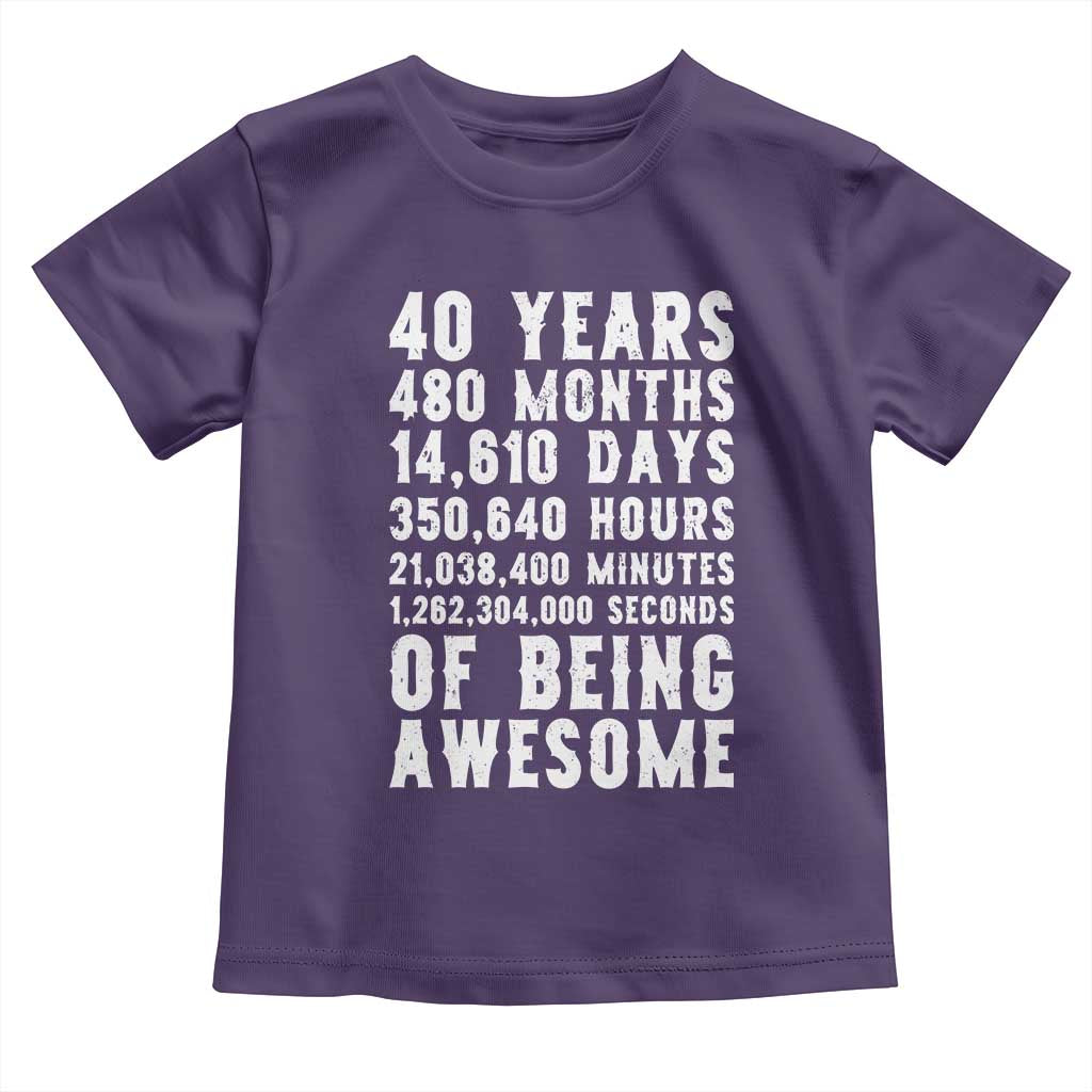 40 Years of Being Awesome Toddler T Shirt Vintage 1986 Fortieth Birthday Graphic TS12 Purple Print Your Wear