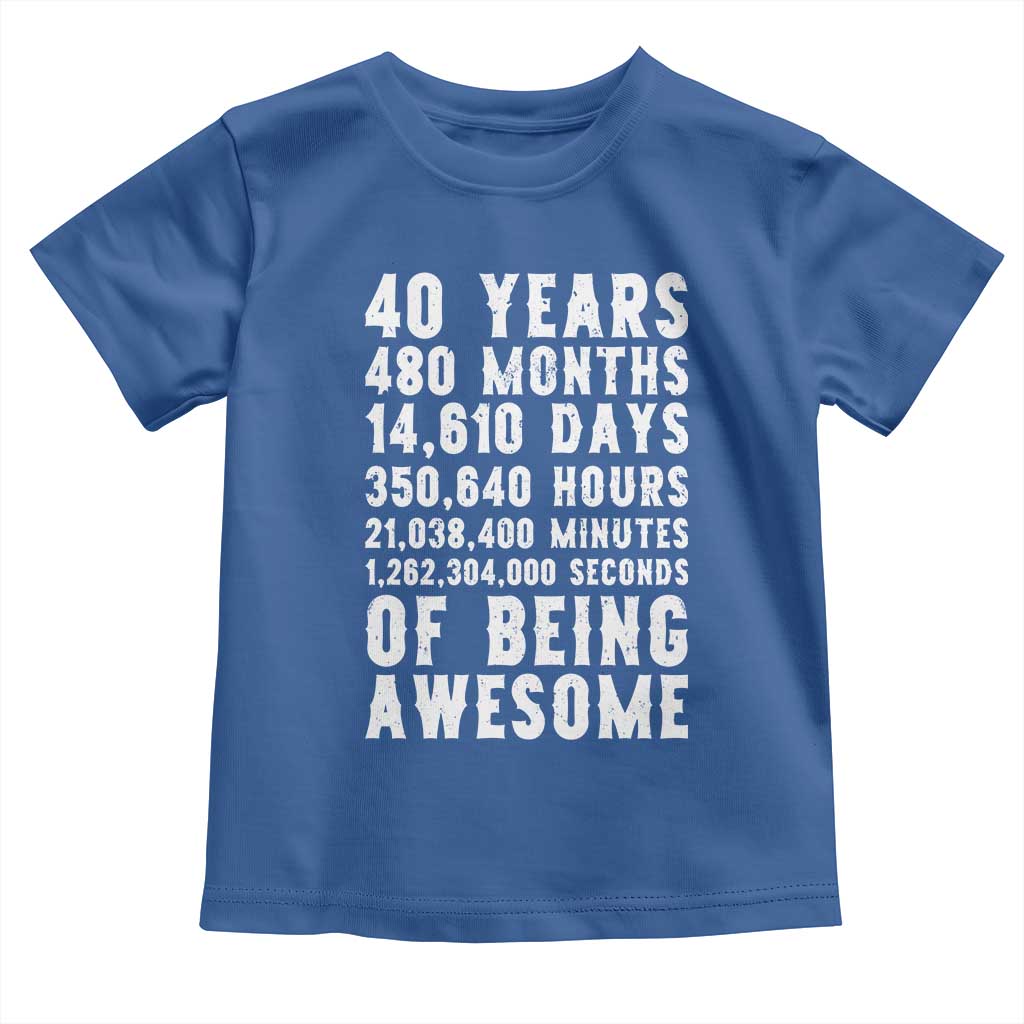 40 Years of Being Awesome Toddler T Shirt Vintage 1986 Fortieth Birthday Graphic TS12 Royal Blue Print Your Wear