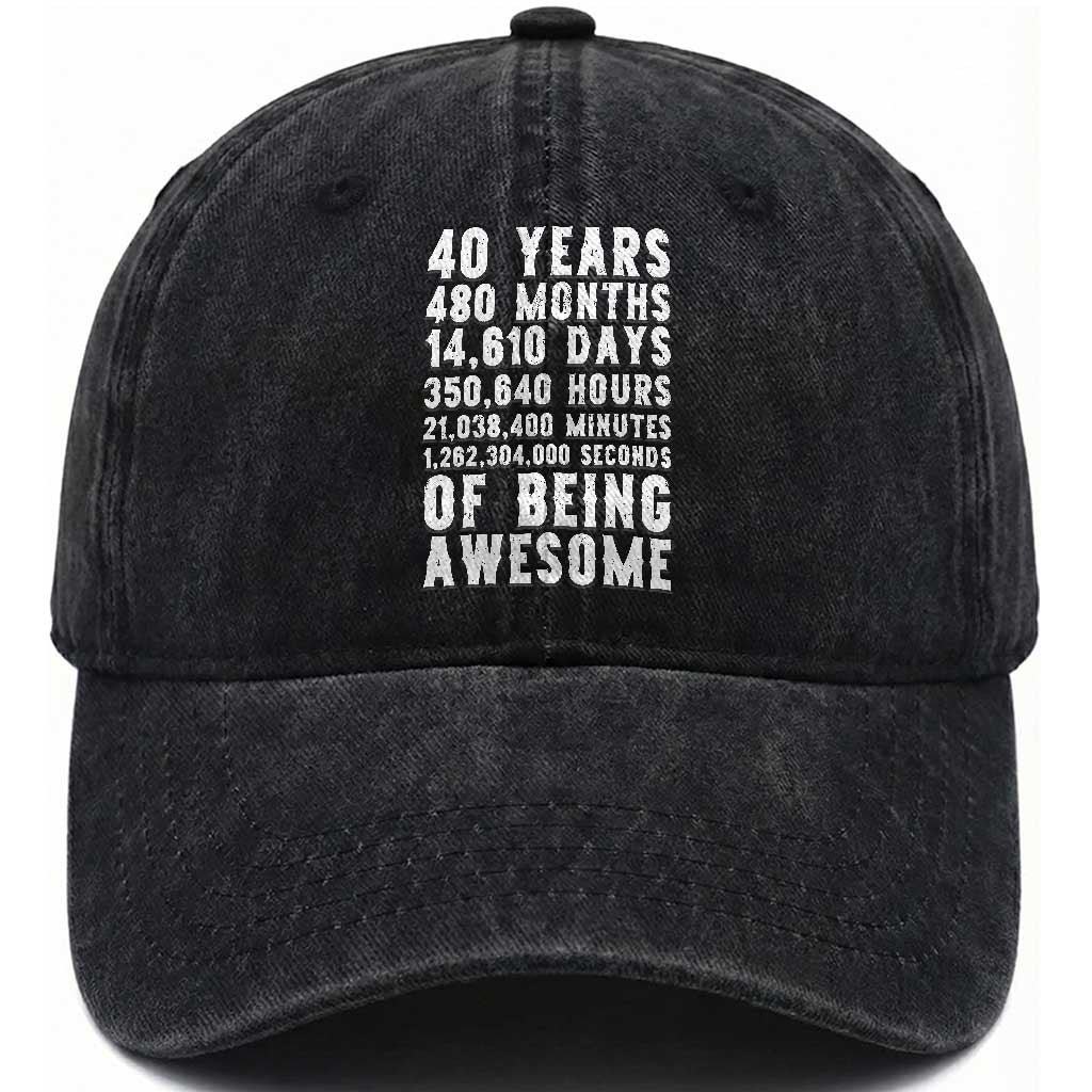 40 Years of Being Awesome Washed Cotton Baseball Cap Vintage 1986 Fortieth Birthday Graphic TS12 Print Your Wear