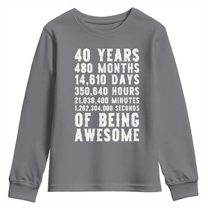 40 Years of Being Awesome Youth Sweatshirt Vintage 1986 Fortieth Birthday Graphic TS12 Charcoal Print Your Wear