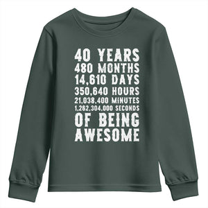 40 Years of Being Awesome Youth Sweatshirt Vintage 1986 Fortieth Birthday Graphic TS12 Dark Forest Green Print Your Wear