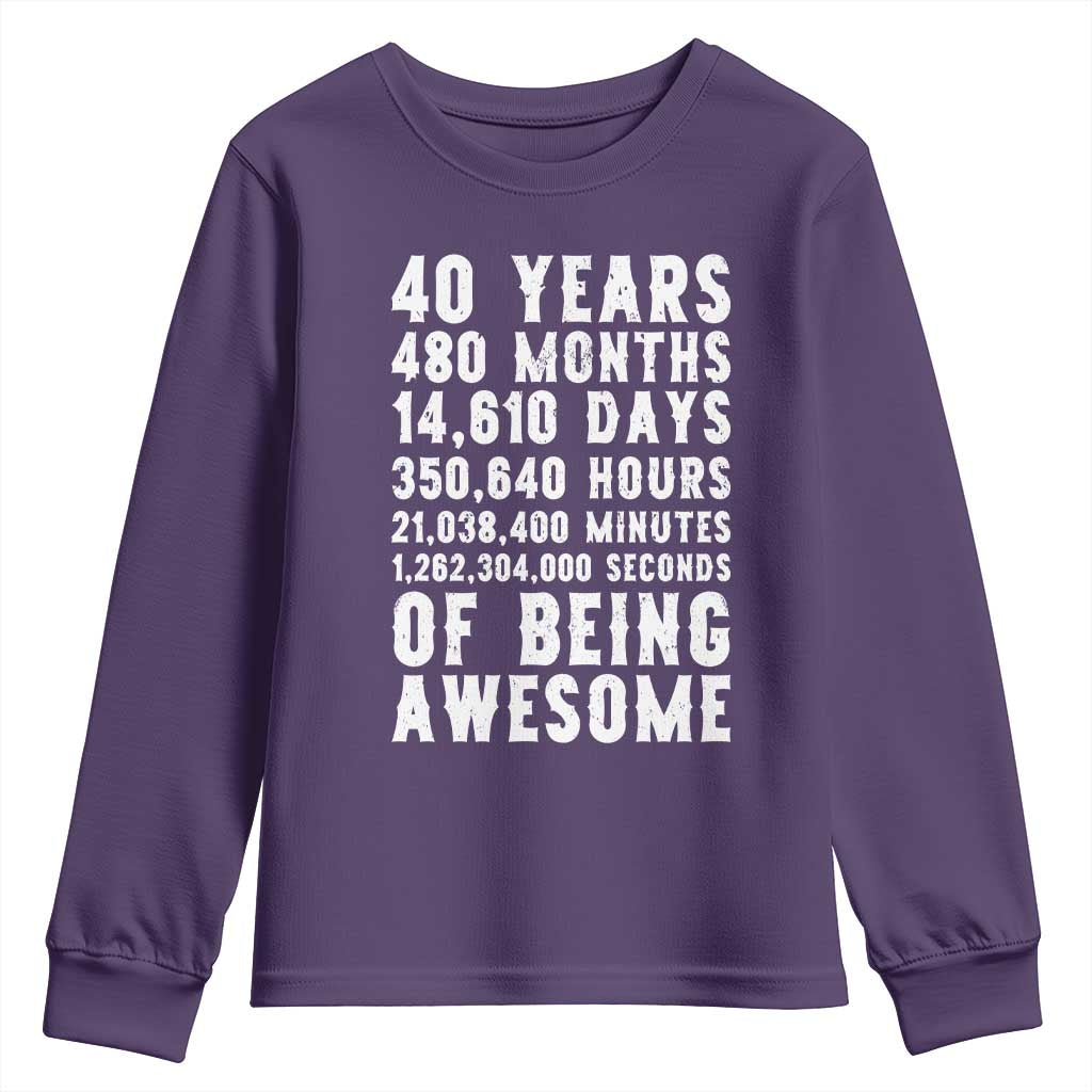 40 Years of Being Awesome Youth Sweatshirt Vintage 1986 Fortieth Birthday Graphic TS12 Purple Print Your Wear
