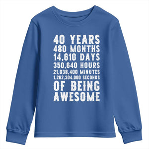 40 Years of Being Awesome Youth Sweatshirt Vintage 1986 Fortieth Birthday Graphic TS12 Royal Blue Print Your Wear
