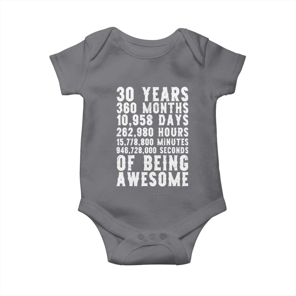 Funny 30th Birthday Baby Onesie Thirty Years Of Being Awesome TS12 Charcoal Print Your Wear