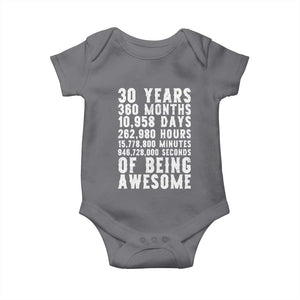 Funny 30th Birthday Baby Onesie Thirty Years Of Being Awesome TS12 Charcoal Print Your Wear
