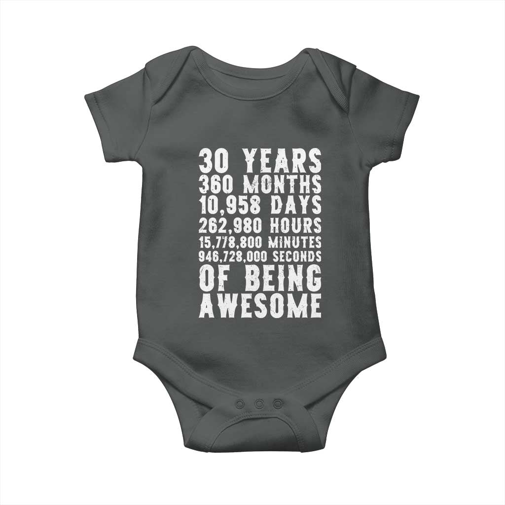 Funny 30th Birthday Baby Onesie Thirty Years Of Being Awesome TS12 Dark Heather Print Your Wear