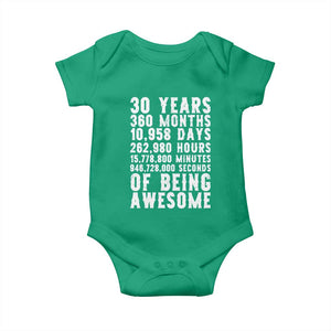 Funny 30th Birthday Baby Onesie Thirty Years Of Being Awesome TS12 Irish Green Print Your Wear