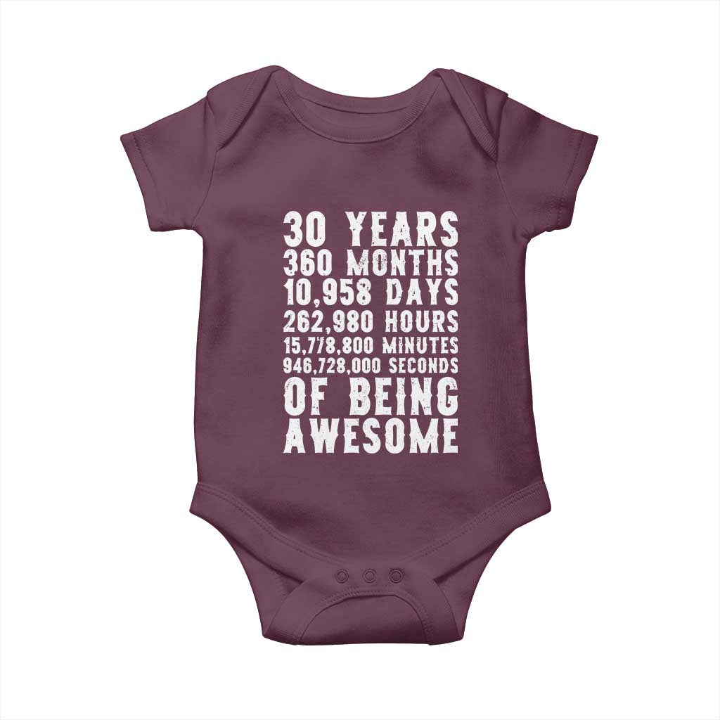 Funny 30th Birthday Baby Onesie Thirty Years Of Being Awesome TS12 Maroon Print Your Wear