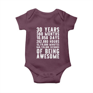 Funny 30th Birthday Baby Onesie Thirty Years Of Being Awesome TS12 Maroon Print Your Wear