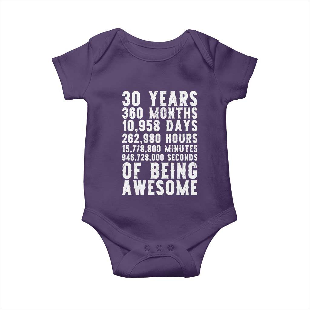Funny 30th Birthday Baby Onesie Thirty Years Of Being Awesome TS12 Purple Print Your Wear