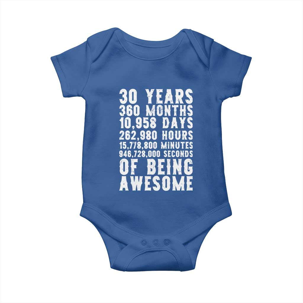 Funny 30th Birthday Baby Onesie Thirty Years Of Being Awesome TS12 Royal Blue Print Your Wear
