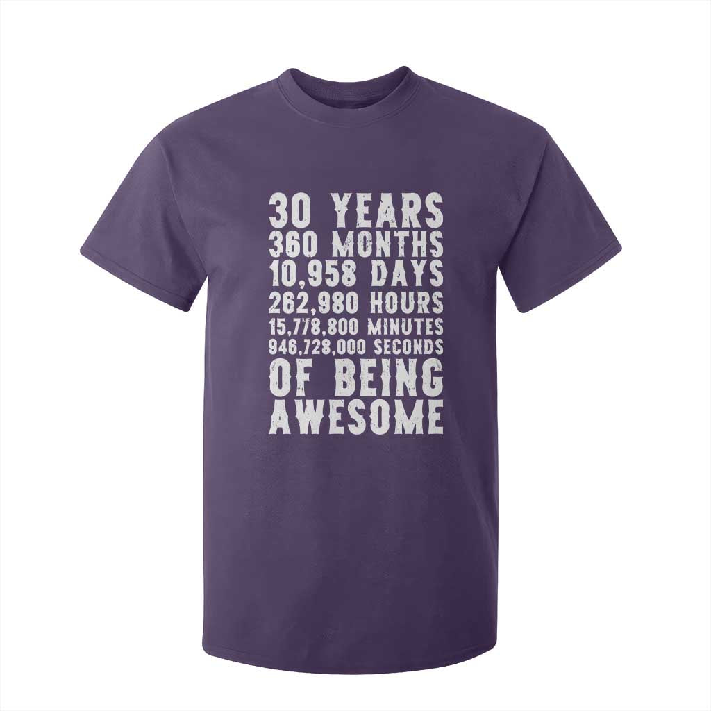 Funny 30th Birthday T Shirt For Kid Thirty Years Of Being Awesome TS12 Purple Print Your Wear