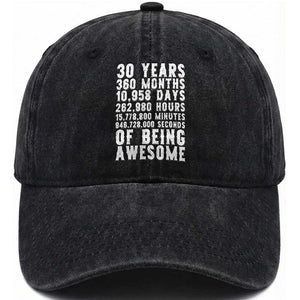 Funny 30th Birthday Washed Cotton Baseball Cap Thirty Years Of Being Awesome TS12 Print Your Wear