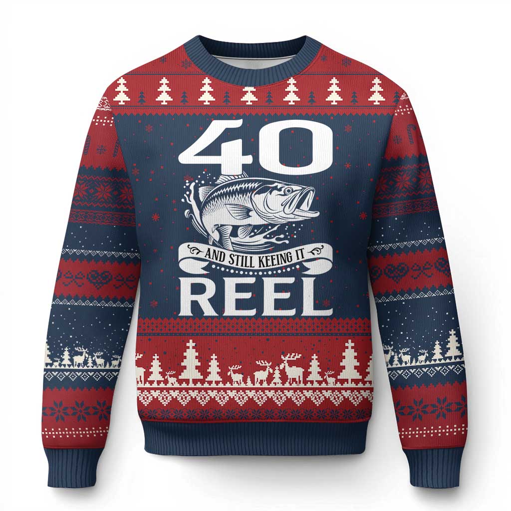 Still Keeping It Reel At 40 Ugly Christmas Sweater Fisherman Birthday Gift TS12 Navy Red Print Your Wear