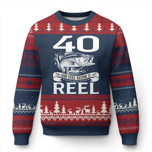 Still Keeping It Reel At 40 Ugly Christmas Sweater Fisherman Birthday Gift TS12 Navy Red Print Your Wear