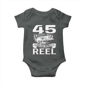 Still Keeping It Reel At 45 Baby Onesie Fisherman Birthday Gift TS12 Dark Heather Print Your Wear