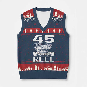 Still Keeping It Reel At 45 V-Neck Knit Sweater Vest Fisherman Birthday Gift TS12 Navy Red Print Your Wear