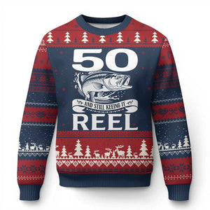 Still Keeping It Reel At 50 Ugly Christmas Sweater Fisherman Birthday Gift TS12 Navy Red Print Your Wear