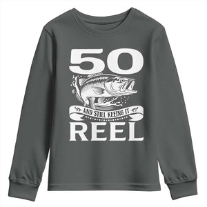 Still Keeping It Reel At 50 Youth Sweatshirt Fisherman Birthday Gift TS12 Dark Heather Print Your Wear