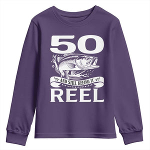 Still Keeping It Reel At 50 Youth Sweatshirt Fisherman Birthday Gift TS12 Purple Print Your Wear