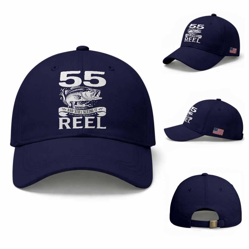 Still Keeping It Reel At 55 Baseball Cap Fisherman Birthday Gift TS12 Baseball Cap Universal Fit Dark Blue Print Your Wear