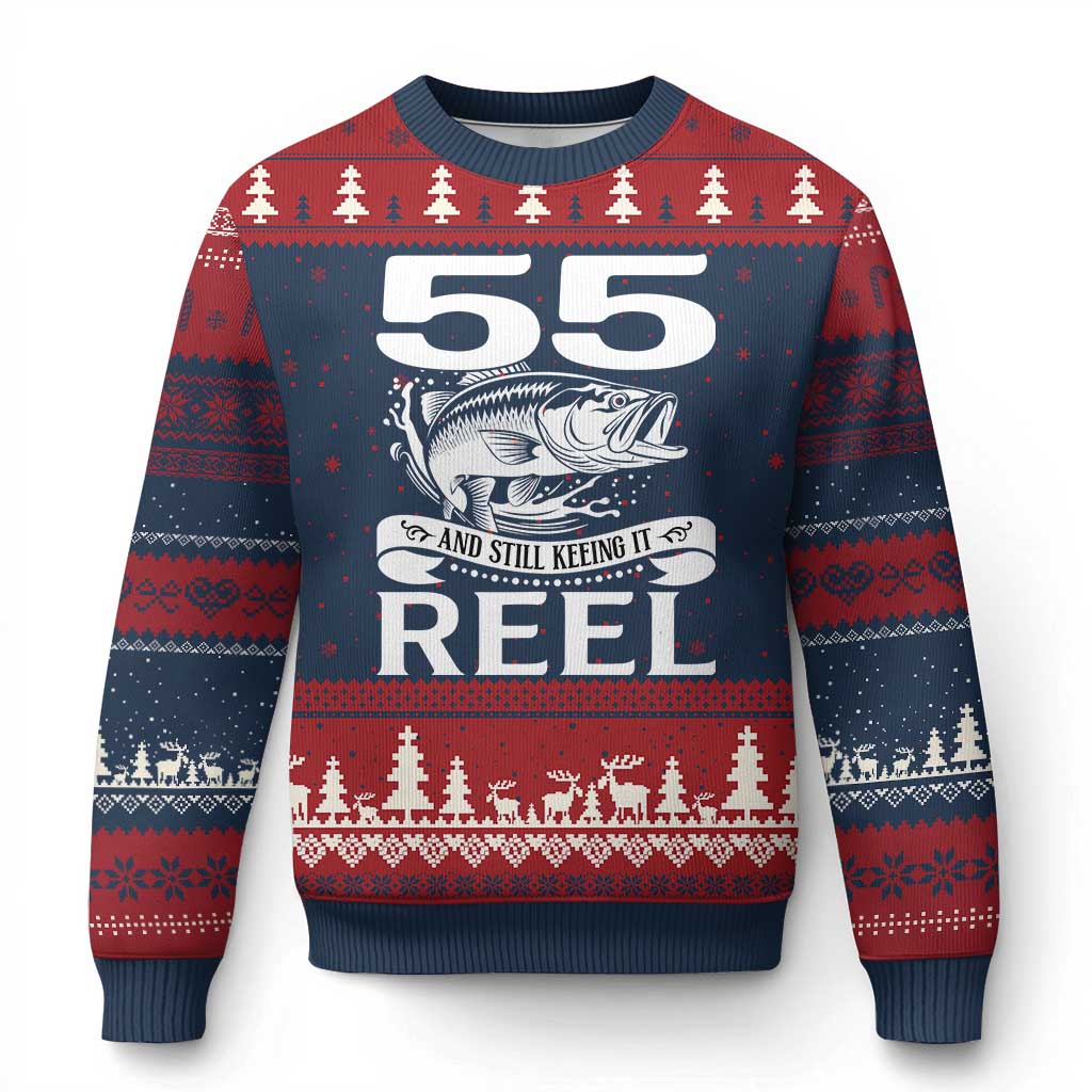 Still Keeping It Reel At 55 Ugly Christmas Sweater Fisherman Birthday Gift TS12 Navy Red Print Your Wear