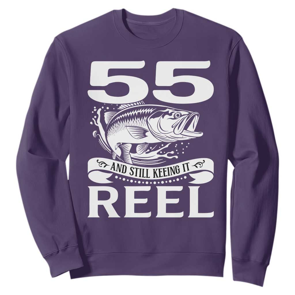 Still Keeping It Reel At 55 Sweatshirt Fisherman Birthday Gift TS12 Purple Print Your Wear
