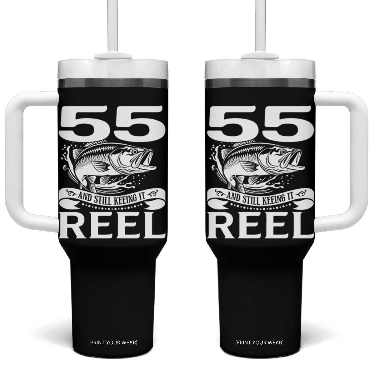 Still Keeping It Reel At 55 Tumbler With Handle Fisherman Birthday Gift TS12 One Size: 40 oz Black Print Your Wear