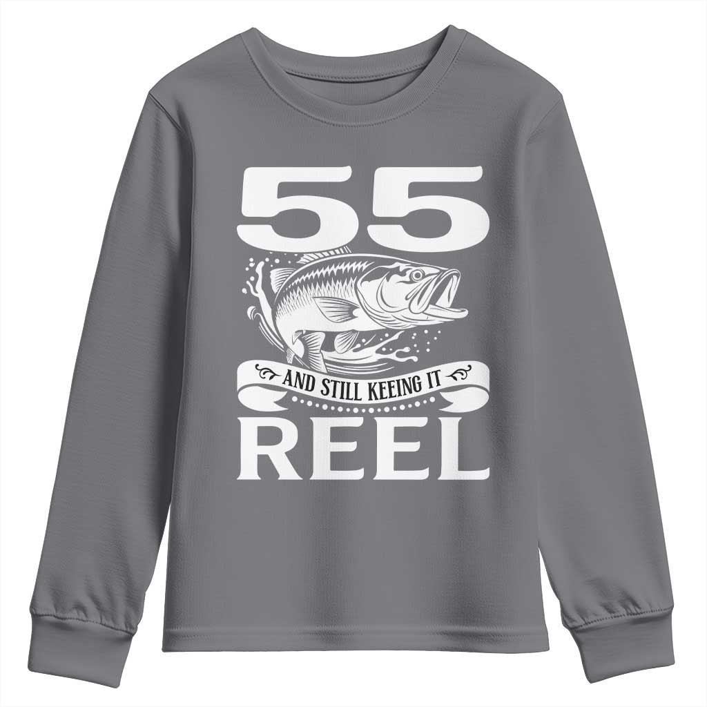 Still Keeping It Reel At 55 Youth Sweatshirt Fisherman Birthday Gift TS12 Charcoal Print Your Wear
