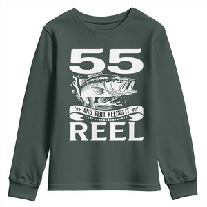 Still Keeping It Reel At 55 Youth Sweatshirt Fisherman Birthday Gift TS12 Dark Forest Green Print Your Wear