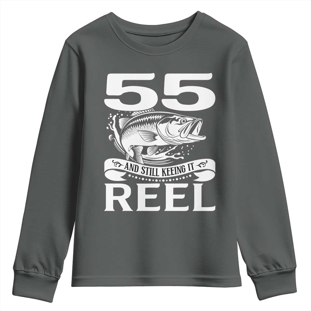 Still Keeping It Reel At 55 Youth Sweatshirt Fisherman Birthday Gift TS12 Dark Heather Print Your Wear
