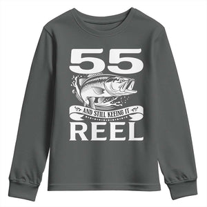 Still Keeping It Reel At 55 Youth Sweatshirt Fisherman Birthday Gift TS12 Dark Heather Print Your Wear