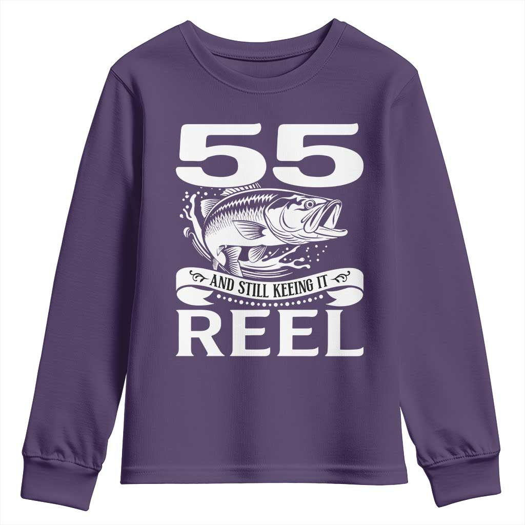 Still Keeping It Reel At 55 Youth Sweatshirt Fisherman Birthday Gift TS12 Purple Print Your Wear